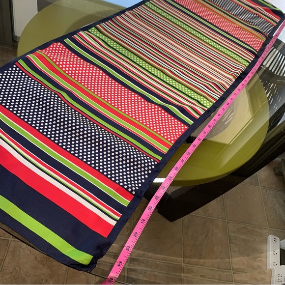 Vintage Echo 100% Pure Silk Striped Polkadot Scarf 45” x 15” - Picture 16 of 17